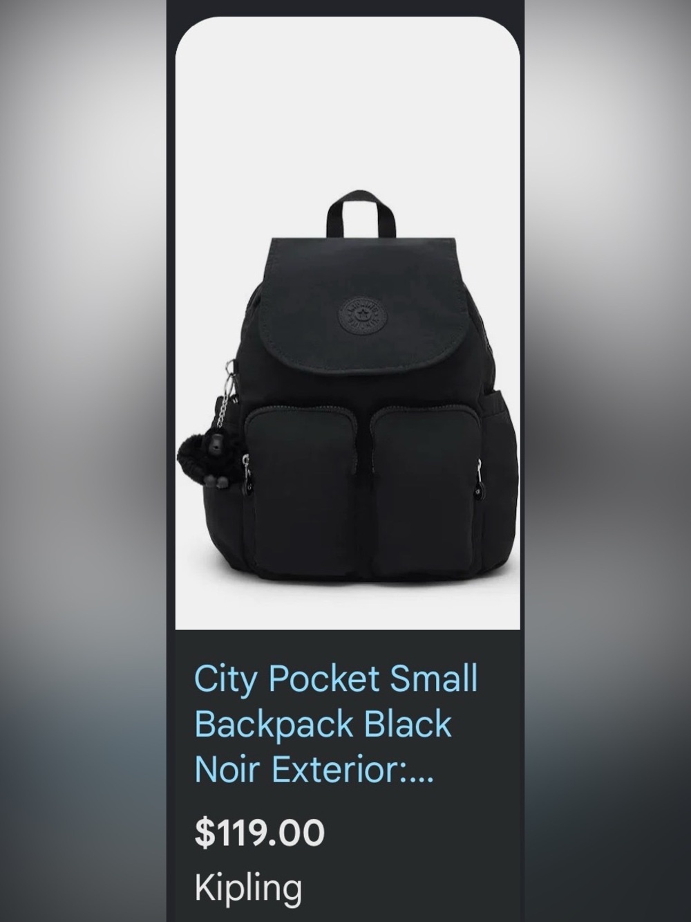 Kipling Small City Pocket Backpack — Black